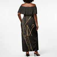 Egypt Crook And Flail Off Shoulder Maxi Dress Ancient Mythology Pharaoh Royalty Gold