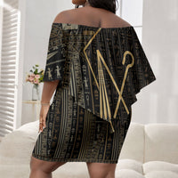 Egypt Crook And Flail Off Shoulder Short Dress Ancient Mythology Pharaoh Royalty Gold
