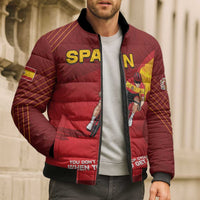 Personalized Spain Cycling Bomber Puffer Jacket You Don't Stop Cycling When You Get Old - Wonder Print Shop