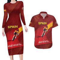 Personalized Spain Cycling Couples Matching Long Sleeve Bodycon Dress and Hawaiian Shirt You Don't Stop Cycling When You Get Old - Wonder Print Shop