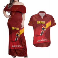 Personalized Spain Cycling Couples Matching Off Shoulder Maxi Dress and Hawaiian Shirt You Don't Stop Cycling When You Get Old - Wonder Print Shop