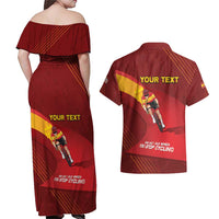 Personalized Spain Cycling Couples Matching Off Shoulder Maxi Dress and Hawaiian Shirt You Don't Stop Cycling When You Get Old - Wonder Print Shop