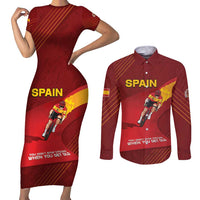 Personalized Spain Cycling Couples Matching Short Sleeve Bodycon Dress and Long Sleeve Button Shirt You Don't Stop Cycling When You Get Old - Wonder Print Shop