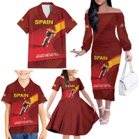 Personalized Spain Cycling Family Matching Off The Shoulder Long Sleeve Dress and Hawaiian Shirt You Don't Stop Cycling When You Get Old - Wonder Print Shop