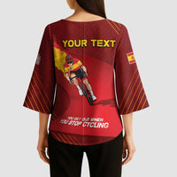 Personalized Spain Cycling Kimono Sleeve Blouse You Don't Stop Cycling When You Get Old - Wonder Print Shop