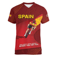 Personalized Spain Cycling Women V-Neck T-Shirt You Don't Stop Cycling When You Get Old - Wonder Print Shop