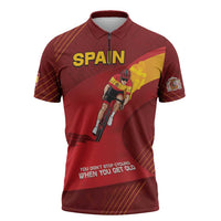 Personalized Spain Cycling Zipper Polo Shirt You Don't Stop Cycling When You Get Old - Wonder Print Shop