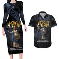 Ancient Greek Athena Couples Matching Long Sleeve Bodycon Dress and Hawaiian Shirt Goddess Of Wisdom - Wonder Print Shop