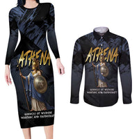 Ancient Greek Athena Couples Matching Long Sleeve Bodycon Dress and Long Sleeve Button Shirt Goddess Of Wisdom - Wonder Print Shop