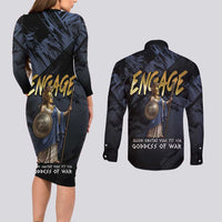 Ancient Greek Athena Couples Matching Long Sleeve Bodycon Dress and Long Sleeve Button Shirt Goddess Of Wisdom - Wonder Print Shop