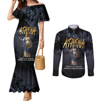 Ancient Greek Athena Couples Matching Mermaid Dress and Long Sleeve Button Shirt Goddess Of Wisdom - Wonder Print Shop