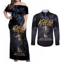 Ancient Greek Athena Couples Matching Off Shoulder Maxi Dress and Long Sleeve Button Shirt Goddess Of Wisdom - Wonder Print Shop