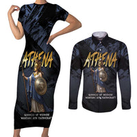Ancient Greek Athena Couples Matching Short Sleeve Bodycon Dress and Long Sleeve Button Shirt Goddess Of Wisdom - Wonder Print Shop