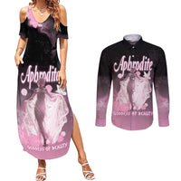 Ancient Greek Aphrodite Couples Matching Summer Maxi Dress and Long Sleeve Button Shirt Goddess Of Beauty - Wonder Print Shop