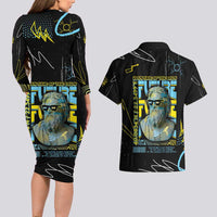 Ancient Greek Zeus Couples Matching Long Sleeve Bodycon Dress and Hawaiian Shirt Futuristic Style - Wonder Print Shop