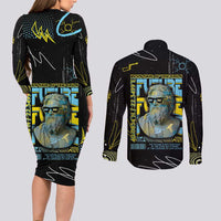 Ancient Greek Zeus Couples Matching Long Sleeve Bodycon Dress and Long Sleeve Button Shirt Futuristic Style - Wonder Print Shop