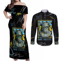 Ancient Greek Zeus Couples Matching Off Shoulder Maxi Dress and Long Sleeve Button Shirt Futuristic Style - Wonder Print Shop