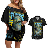 Ancient Greek Zeus Couples Matching Off Shoulder Short Dress and Hawaiian Shirt Futuristic Style - Wonder Print Shop