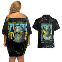 Ancient Greek Zeus Couples Matching Off Shoulder Short Dress and Hawaiian Shirt Futuristic Style - Wonder Print Shop