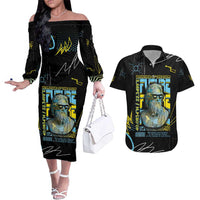Ancient Greek Zeus Couples Matching Off The Shoulder Long Sleeve Dress and Hawaiian Shirt Futuristic Style - Wonder Print Shop