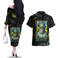 Ancient Greek Zeus Couples Matching Off The Shoulder Long Sleeve Dress and Hawaiian Shirt Futuristic Style - Wonder Print Shop