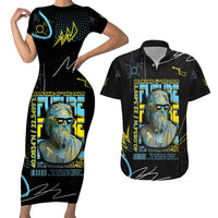 Ancient Greek Zeus Couples Matching Short Sleeve Bodycon Dress and Hawaiian Shirt Futuristic Style - Wonder Print Shop