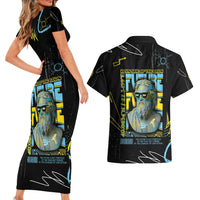 Ancient Greek Zeus Couples Matching Short Sleeve Bodycon Dress and Hawaiian Shirt Futuristic Style - Wonder Print Shop