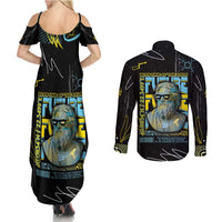 Ancient Greek Zeus Couples Matching Summer Maxi Dress and Long Sleeve Button Shirt Futuristic Style - Wonder Print Shop