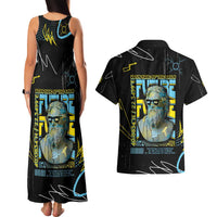 Ancient Greek Zeus Couples Matching Tank Maxi Dress and Hawaiian Shirt Futuristic Style - Wonder Print Shop