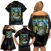 Ancient Greek Zeus Family Matching Off Shoulder Short Dress and Hawaiian Shirt Futuristic Style - Wonder Print Shop