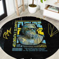 Ancient Greek Zeus Round Carpet Futuristic Style - Wonder Print Shop