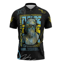 Ancient Greek Zeus Zipper Polo Shirt Futuristic Style - Wonder Print Shop