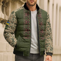 Personalized Ukraine Vyshyvanka Motif Bomber Puffer Jacket Ukrainian Military Style - Wonder Print Shop