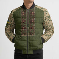 Personalized Ukraine Vyshyvanka Motif Bomber Puffer Jacket Ukrainian Military Style - Wonder Print Shop