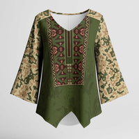 Personalized Ukraine Vyshyvanka Motif Kimono Sleeve Blouse Ukrainian Military Style - Wonder Print Shop