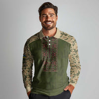 Personalized Ukraine Vyshyvanka Motif Long Sleeve Polo Shirt Ukrainian Military Style - Wonder Print Shop