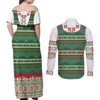 Lithuanian National Costume Couples Matching Off Shoulder Maxi Dress and Long Sleeve Button Shirt Traditional Folk Pattern - Wonder Print Shop