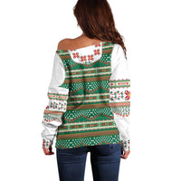 Lithuanian National Costume Off Shoulder Sweater Traditional Folk Pattern - Wonder Print Shop