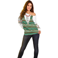 Lithuanian National Costume Off Shoulder Sweater Traditional Folk Pattern - Wonder Print Shop