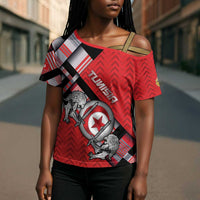 Personalized Tunisia Cross Shoulder Shirt Silver Lions Sports Patterns - Wonder Print Shop