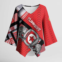 Personalized Tunisia Kimono Sleeve Blouse Silver Lions Sports Patterns - Wonder Print Shop