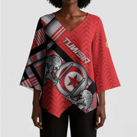 Personalized Tunisia Kimono Sleeve Blouse Silver Lions Sports Patterns - Wonder Print Shop
