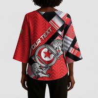 Personalized Tunisia Kimono Sleeve Blouse Silver Lions Sports Patterns - Wonder Print Shop