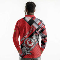 Personalized Tunisia Long Sleeve Polo Shirt Silver Lions Sports Patterns - Wonder Print Shop