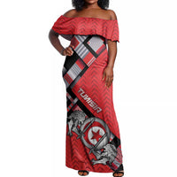 Personalized Tunisia Off Shoulder Maxi Dress Silver Lions Sports Patterns - Wonder Print Shop