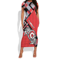 Personalized Tunisia Short Sleeve Bodycon Dress Silver Lions Sports Patterns - Wonder Print Shop