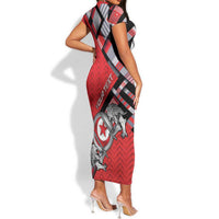 Personalized Tunisia Short Sleeve Bodycon Dress Silver Lions Sports Patterns - Wonder Print Shop