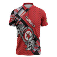 Personalized Tunisia Zipper Polo Shirt Silver Lions Sports Patterns - Wonder Print Shop