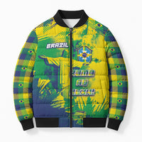 Custom Brazil Football Bomber Puffer Jacket Rumo Ao Hexa Grunge Style