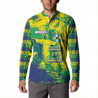 Custom Brazil Football Button Sweatshirt Rumo Ao Hexa Grunge Style